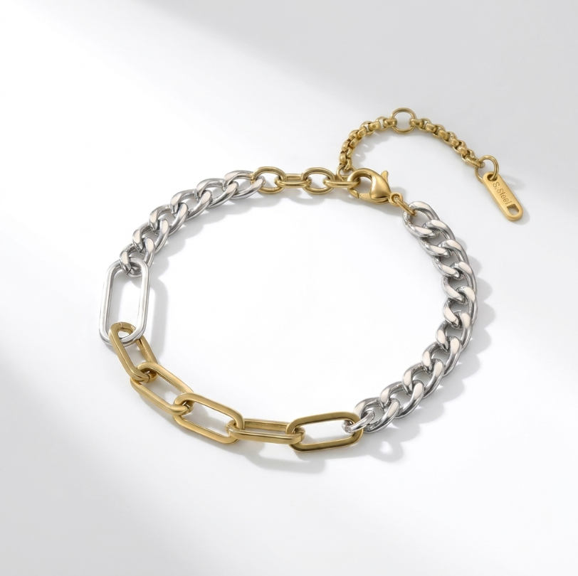 Royal Mixed Metal Armband aus gold- und silberfarbenen Gliedern, zweifarbiges Design.