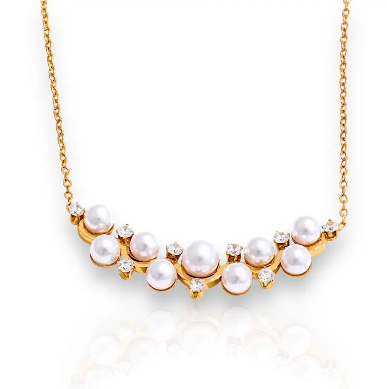 Elegante Halskette "Ocean Gleam" mit Perlen und Kristallen für einen strahlenden Look. Perfekt für jeden Anlass.