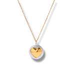 Pure Love Pendant: runder Silberschmuck mit goldenem Herz, an einer goldenen Kette.