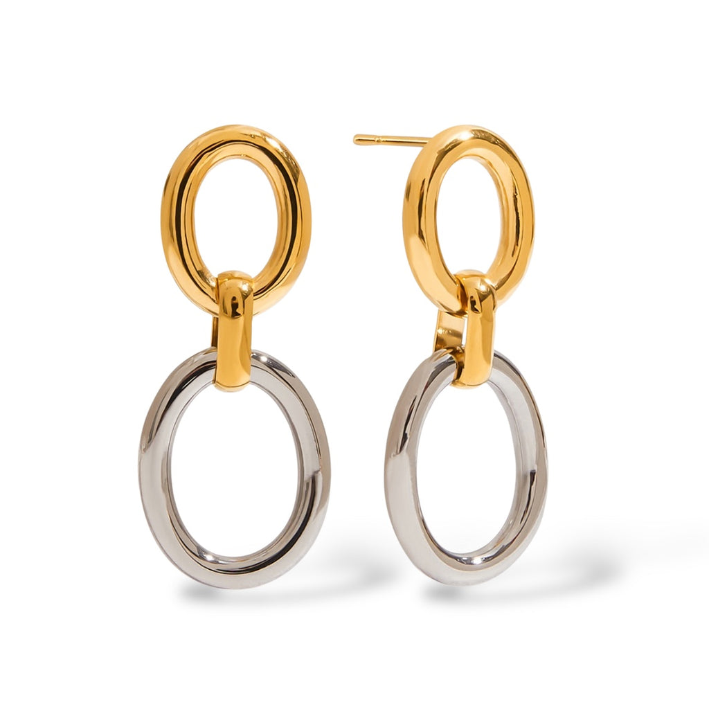 Silver & Sun Ohrringe: zweifarbige goldene Oberteile mit silbernen Ringen